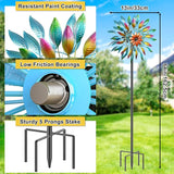 64in Wind Spinners Outdoor, Garden Wind Spinner Windmill with 5 Prong Base Stand, Metal Pinwheels for Yard Lawn Yard Art Outdoor Decor(A-Colorful)