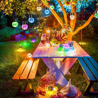 MAXvolador 12-Pack Hanging Solar Lights, Decorative Cracked Glass Ball Light, Multicolor Solar Powered Waterproof Globe Lighting for Garden, Tree
