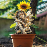 Flower Fairy Garden Stake Decor, 2D Flat Acrylic Elf Garden Sign with Stake, Fairy with Magic Sign for Indoor Outdoor Yard Lawn Balcony Pot Plants (Sunflower Fairy)