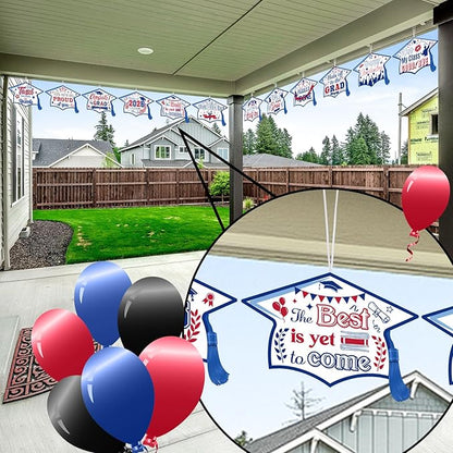 Chunful 12 Pack Graduation Yard Signs Grad Decoration 2026 Happy Graduate Lawn Garden Sign with Stake Congrats Outdoor Plastic Cap Hanging Ornament for Class Pathway Walkway Porch Party(Red Blue)