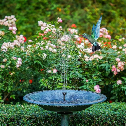 Solar Fountain, Solar Fountain Pump for Bird Bath, Circle Floating Solar Water Pump with 4 Nozzles 1.4W Free Standing Solar Panel Kit Water Pumps for Pond Pool Garden Outdoor Decor (13CM)