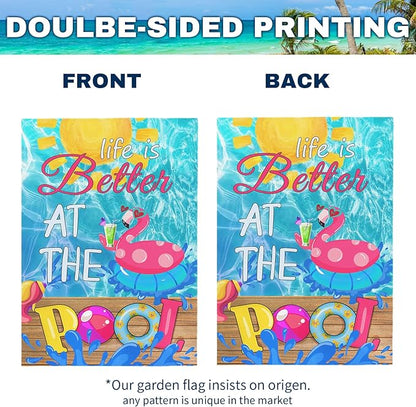 Pool Garden Flag Swimming Pool Spring Yard Flags Summer Welcome Decorative Flags Life is Better at the Pools House Banner for Outside Patio Porch Home Decoration 12x18 Double Sided