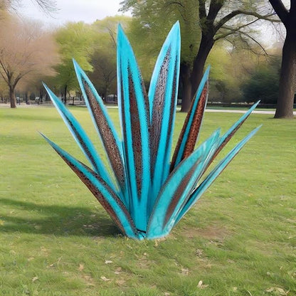 Tequila Rustic Sculpture, Metal Agave Plant Home Decor, DIY Hand Painted Metal Agave, Garden Yard Sculpture Lawn Home Art Decoration Statue, Garden Ornaments Outdoor Decor (Blue)