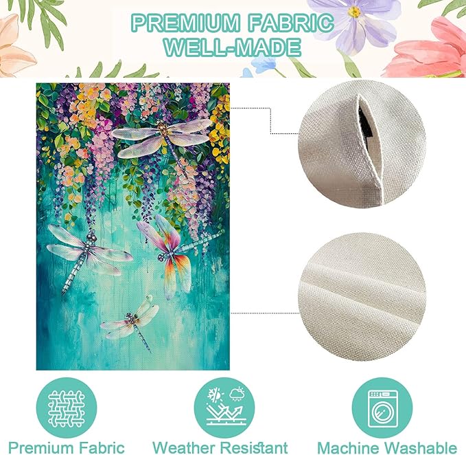Baccessor Spring Summer Floral House Flag Double Sided 28x40 Inch Burlap,Wisteria Dragonfly Flowers Welcome Large Garden Flag Porch Patio Front Yard Seasonal Farmhouse Outside Outdoor Decor