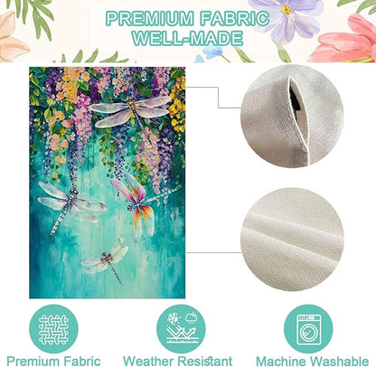 Baccessor Spring Summer Floral Garden Flag Double Sided 12.5 x 18 Inch Burlap with Clip and Stopper,Wisteria Dragonfly Welcome Flag Front Yard Lawn Seasonal Farmhouse Outside Outdoor Decoration