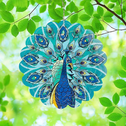 Peacocks 3D Stainless Steel Wind Spinner - Outdoor Wind Catchers, Kinetic Hanging Ornament, 12Inch Wind Spinners for Gardens and Courtyards