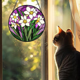 Stained Glass Window Hanging 4 Pcs Set Tulips Plum Flower Daffodils Hyacinths 7.8" - Suncatcher Door Garden Sun Catcher Decor Birthday Mother's Day for Mom Woman Nana