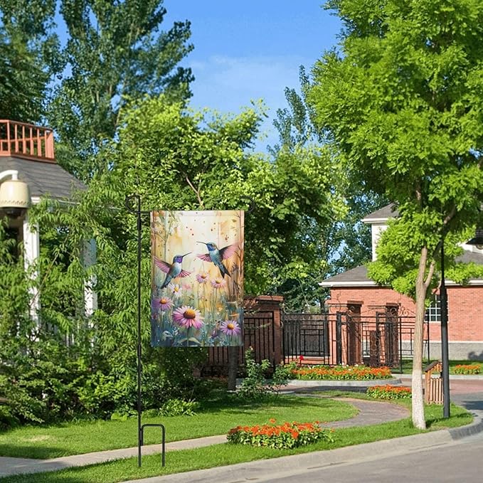 Hummingbirds and Flowers Garden Flags 12×18 Inch Spring Summer Double Sided Decorative Yard Banner Seasonal Flag for Outdoor Outside Decor