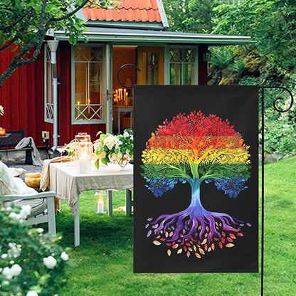 Gay Pride Garden Flag LGBTQ Rainbow Tree Life Yard Banner 12x18 Double Sided for Outside Lawn Seasonal Decorative Small