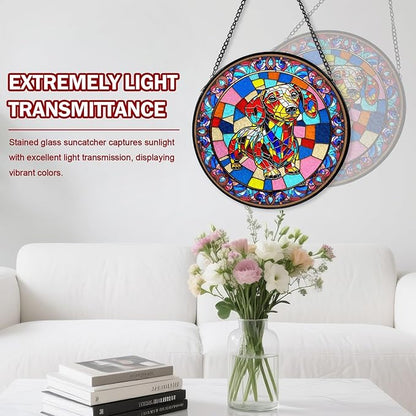 Dog Stained Glass Window Hanging, Suncatcher for Window Hanging, Sun Catchers Indoor Windows Wall Art for Mom Grandma, Gifts for Dog Lovers, Christmas Decor,for Home Garden Office 7.87