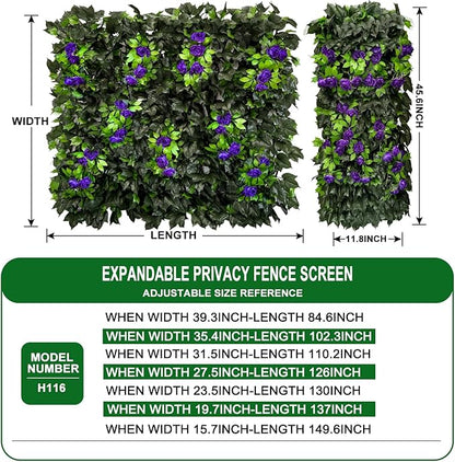Artificial Expandable Ivy Privacy Fence Screen,Adjustable Size,Dense Leaf Panel,Perfect for Balcony,Garden,Fence Cover and Green Wall Decoration