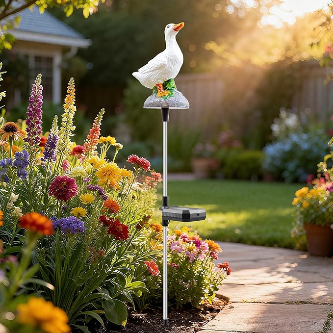 Solar Porch Goose Statue Garden Decor, 29 inch with Motion-Activated Sound Outdoor Decorative Garden Stake Lighting for Lawn Patio Yard Balcony - Unique Goose Gift for Garden Lovers
