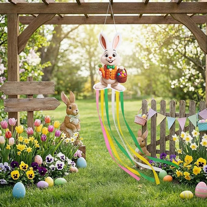 Soulchen Easter Bunny Windsock for Outside 40'' Windsocks for Easter Day Decorations Hanging Bunny for Farmhouse Garden Home Yard Decor