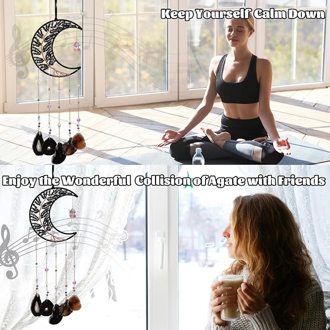 Black Dream Catchers, Dreamocean Moon Tree of Life Dream Catcher with Agate Crystal Suncatchers for Windows Hanging Prism Rainbow Maker Pendant Unique Crystal Gifts for Women