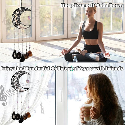 Black Dream Catchers, Dreamocean Moon Tree of Life Dream Catcher with Agate Crystal Suncatchers for Windows Hanging Prism Rainbow Maker Pendant Unique Crystal Gifts for Women