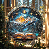 Celestial Opening Book Acrylic Suncatcher, Bookish Suncatchers for Window Hanging Ornament, Art Garden Decor for Book Lover Reader Bookworm, Gifts for Mother's Day, Mom, Grandma, Wife, Women, Nana
