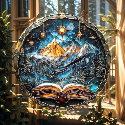 Celestial Opening Book Acrylic Suncatcher, Bookish Suncatchers for Window Hanging Ornament, Art Garden Decor for Book Lover Reader Bookworm, Gifts for Mother's Day, Mom, Grandma, Wife, Women, Nana