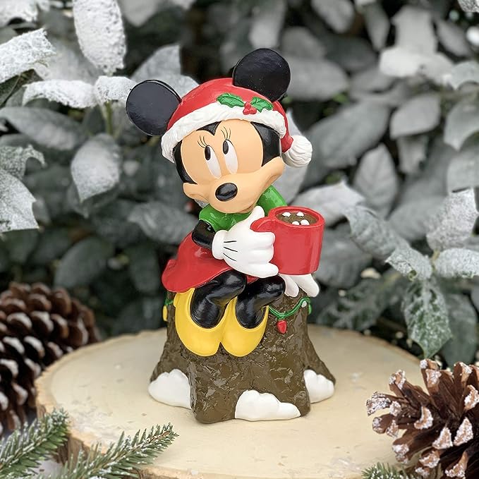 Disney Minnie Mouse Drinking Cocoa Christmas Outdoor Garden Statue, Stands 8 Inches Tall and 5 Inches Wide Officially Licensed Disney Product