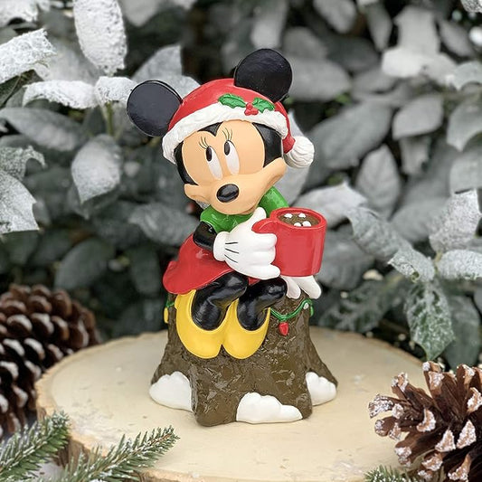 Disney Minnie Mouse Drinking Cocoa Christmas Outdoor Garden Statue, Stands 8 Inches Tall and 5 Inches Wide Officially Licensed Disney Product