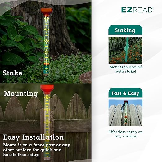 Headwind EZRead 21” Giant Professional Outdoor rain Gauge, USA Made Heavy Duty All Weather Freeze Proof Stake or mountable with Float, Red (820-1002RED)