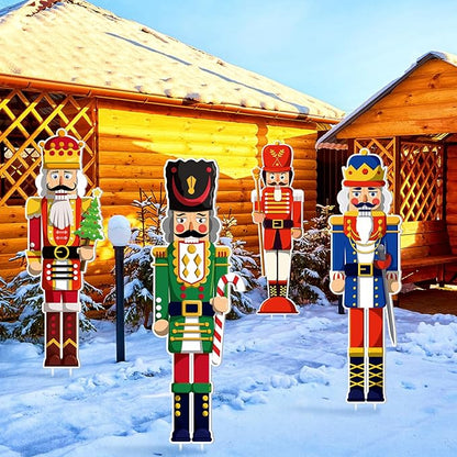 Geetery 4 Pcs Large Nutcracker Yard Sign with 16 Stakes 32 Inch Christmas Yard Decorations Outdoor Holiday Nutcracker Xmas Outside Lawn Decor for Garden Pathway Party(Red，Blue，Green,Classic)