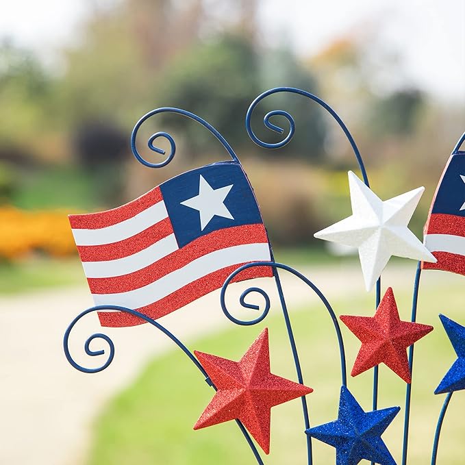 Glitzhome 30.25" H Wooden/Metal American Flags Patriotic Garden Yard Stake, 4th of July Wall Decor for Home Yard Front Door National Day Decoration