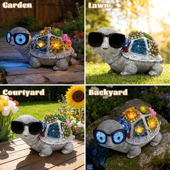 Solar Garden Statues Turtle with Succulent and LED Lights Birthday Gifts for Women Mom Grandma Outdoor Decor for Patio Backyard Yard Lawn Decoration Unique Housewarming Gifts