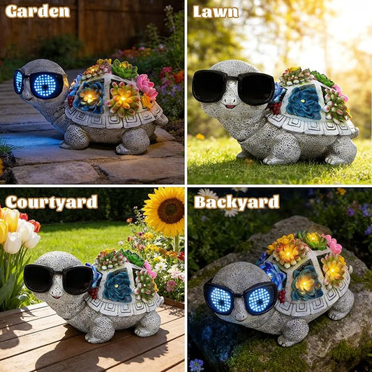 Solar Garden Statues Turtle with Succulent and LED Lights Birthday Gifts for Women Mom Grandma Outdoor Decor for Patio Backyard Yard Lawn Decoration Unique Housewarming Gifts
