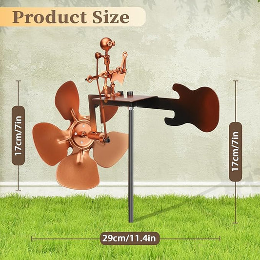 Guitar Windmill,Handmade Metal Drummer Windmill,Metal Rock Band Wind Mill for Yard and Garden,Wind Spinners Outdoor Art Sculpture