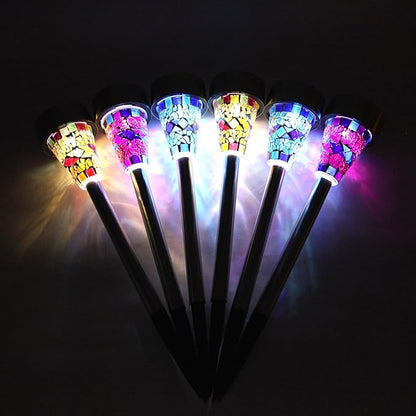 6-Pack Solar Mosaic Border Lawn Garden Lights, LED Mosaic Stake Lights Pathway Landscape Lighting for Patio Walkway Driveway Outdoor Christmas Garden Home Decoration (Multicolor)
