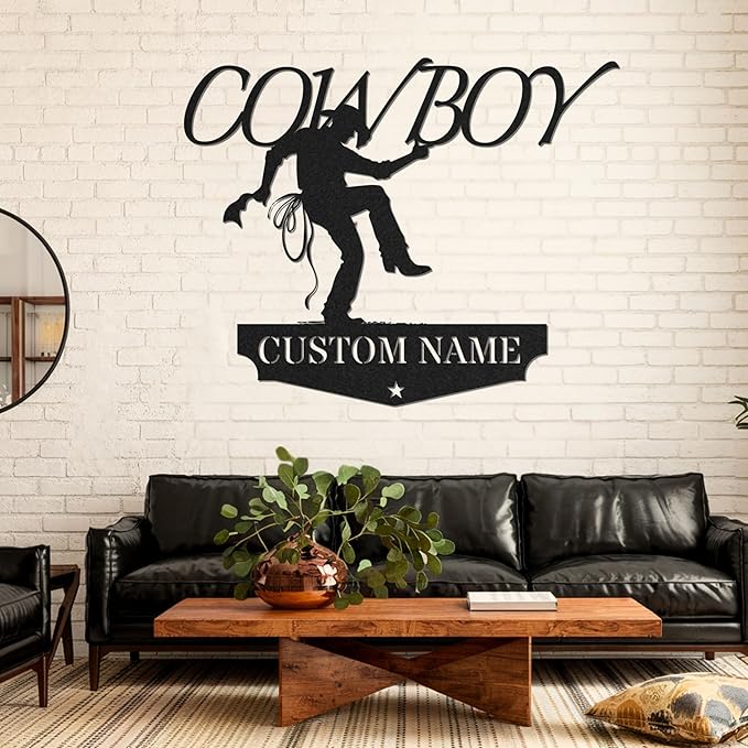 Personalized Cowboy Metal Sign, Custom Metal Sign, Vintage Cowboy Wall Decor, Rustic Name Plaque, Rustic Western Wall Art