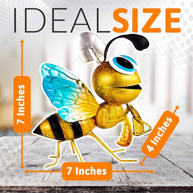 Bumble Bee Decoration - Metal Yard Art - Fun Outdoor Fall Decoration - Metal Honey Bee Garden Statue - Whimsical Garden Decor. Great Gift for Beekeepers