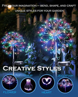 Solar Garden Lights Outdoor Yard Decorations, 4 Pack 150Leds Pathway Light, Fairy Firework Stake Lights for Garden, Patio, Pathway, Flowerbed Multicolor