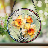 NAZENTI Personalized Grandma Flower Garden Gifts for Mother's Day, Personalized Stained Glass Window Hanging Suncatcher with Kids Name, Birth Flower Memorial Gift
