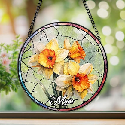 NAZENTI Personalized Grandma Flower Garden Gifts for Mother's Day, Personalized Stained Glass Window Hanging Suncatcher with Kids Name, Birth Flower Memorial Gift