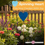 Happy Gardens Metal Garden Stake with Blue Heart Spinner (27” Tall - Glossy, Textured Finish) Decorative Large Outdoor Yard Art, and Outside Decor