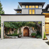 Garage door banner cover, 6x13 ft old stone house features ivy background, Large Outdoor Backyard Landscape Decoration (Stone House)