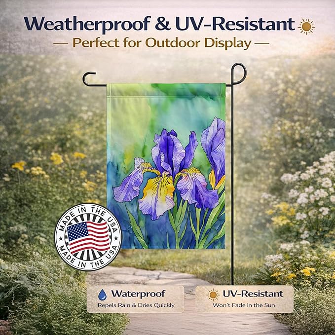 Caroline's Treasures Tennessee Iris in Watercolor Garden Flag Mailbox Flag Decorative Yard Flag Banner Outside Patio Artwork Yard Flower Beds, Garden Size, Multicolor