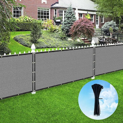 Houssity Zip Cable Ties and Grey 3' x 39' Balcony Deck Fence Privacy Screen Cover Panel Shade Cloth Fabric for Chain Link Fence Patio Pool Railing Porch Playground Dog Kennel Residence Commercial Use