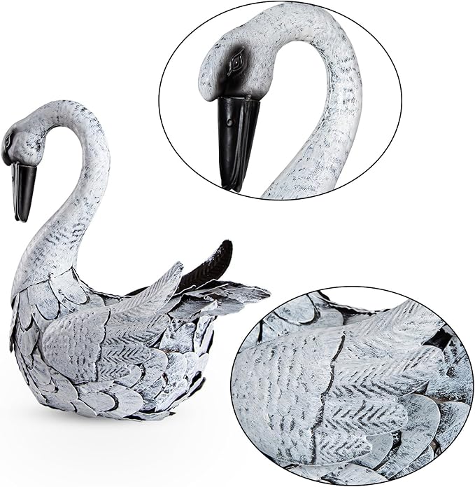 White Swan Garden Statue, Metal Goose Outdoor Decor for Yard Pool Patio Fountain Display