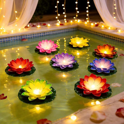 Waterproof Floating Lotus Light, 12PCS Floating Lily Light Water Activated 5 Inch Artificial Flowers Battery Operated for Wedding Pool Anniversary Garden Decoration(Mix-Color)