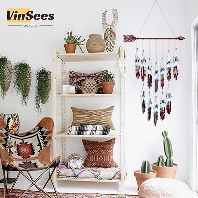 Metal Arrow & Feather Wall Art, Native American Indian Style Decor, Arrow Western Decor, Wind Chime Pendants, Thanksgiving Gift, American Indian Decoration