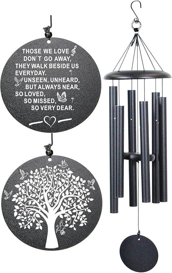 Sympathy Wind Chimes, 40" Memorial Wind Chimes for Loss of Loved One, Sympathy Memorial Bereavement Gift,in Memory of Loved One Loss of Mother Father，Home Decor Garden Patio Outdoor (Black)