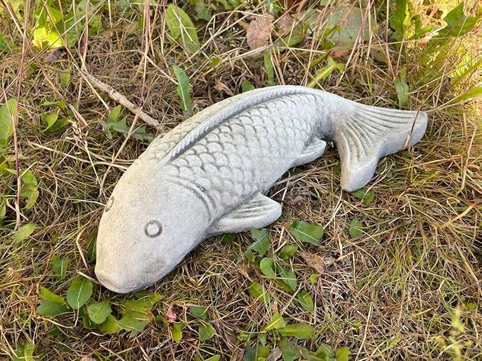 Koi Carp Fish Stone Garden Statue | Outdoor Animal Fishing Angling Gift Ornament