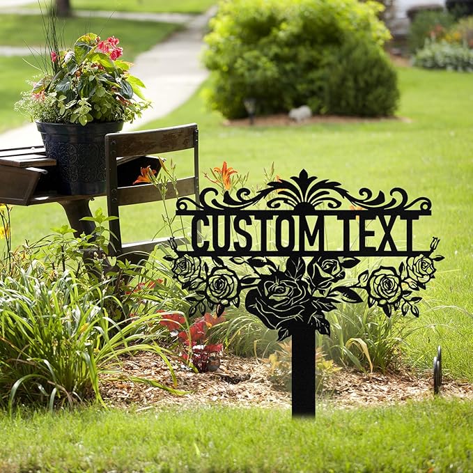 Personalized Metal Garden Signs with Stake, Custom Garden Signs for Outside Waterproof, Customized Name Sign Yard Lawn Gardens Decor Gardening Gift fors Moms Grandmas Gardeners