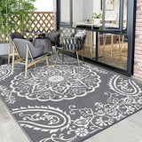 Pauwer Waterproof Outdoor Rug 6x9, Reversible Plastic Straw Patio Camping Rug, Indoor Outdoor RV Mat Carpet for Deck, Camper, Porch, Balcony, Backyard, Picnic, Boho Grey