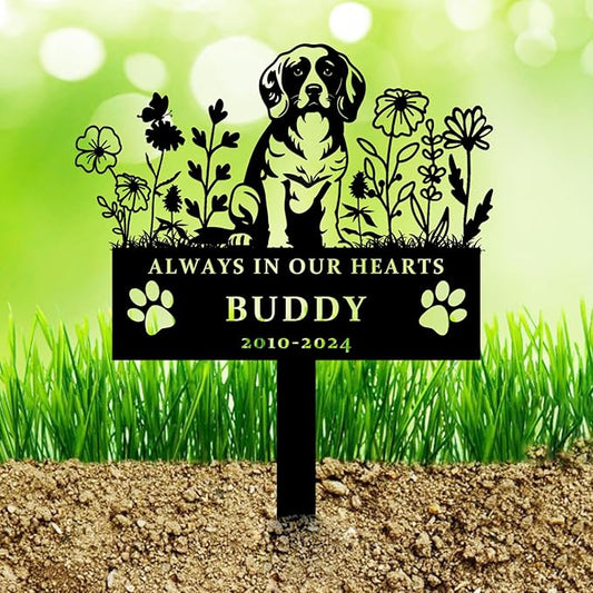 Custom Flora Personalized Dog Memorial Garden Sign with Stake, Sympathy Grave Plaque, Pet Grave Marker Memorial Engraved Sign
