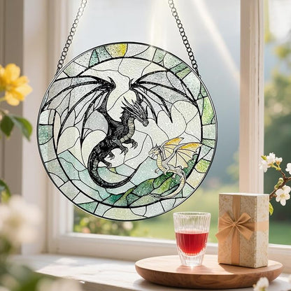Stained Glass Window Hanging, Pauyadu 8 Inch Dragon Suncatcher Ornament, Stained Glass Suncatcher, Window Decor, Dragon Lovers Gifts, Gifts for Women, Men, and Friends
