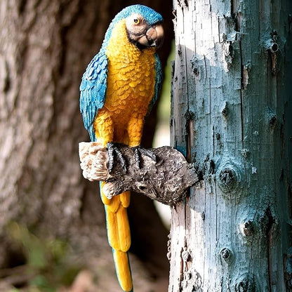 Hanging Parrot Statue Outdoor Decor for Garden, 13.6" Fairy Yard Wall Mount Figurines Home Tropical Parrot Sculptures for Lawn Patio Front Porch Backyard Fence (Blue)