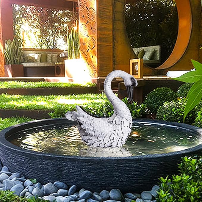 White Swan Garden Statue, Metal Goose Outdoor Decor for Yard Pool Patio Fountain Display
